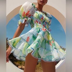 Charo Ruiz Ibiza Floral Puff Sleeve Mini Dress – Size L